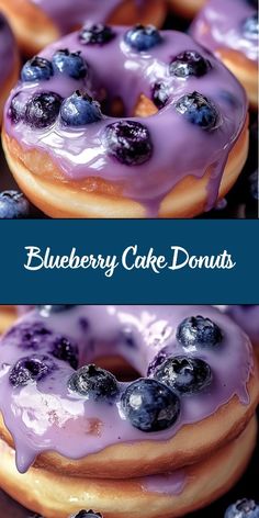 blueberry cake donuts are stacked on top of each other