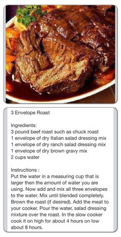 the recipe for roast beef is shown in this screenshote, which shows how to cook