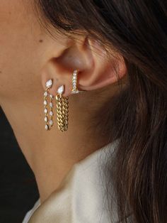 18k gold all pear-shaped diamond loop earring 1.16cts diamonds Sold as a pair #AKELP10 Single Teardrop Diamond Earring, Teardrop Ear Cuff For Pierced Ears, Single Diamond Teardrop Earring, Diamond Ear Cuff, Link Earrings, Loop Earrings, Pear Diamond, Pear Shaped Diamond, Cuban Link