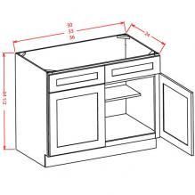 an image of a kitchen cabinet with measurements for the doors and drawers on each side