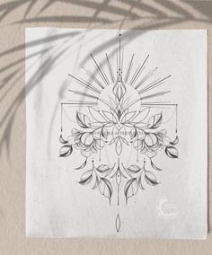 a drawing of a flower with the sun shining through it