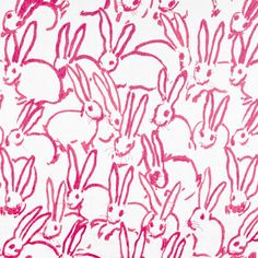 a drawing of many rabbits on a white background with pink ink in the shape of hearts