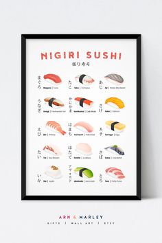 a poster with sushi on it that says,'nigiri sushi '