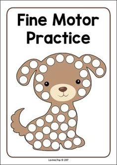 a sign that says fine motor practice with a dog in the middle and dots on it