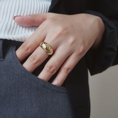 Classic gold plated dome ring. Tarnish free and long lasting. Perfect for everyday wear. Golden Aura, Dome Rings, Gold Dome Ring, Sweet Disposition, Jewellery Aesthetic, Minimalist Street Style, Shiny Rings, Gold Bubbles, Bubble Ring