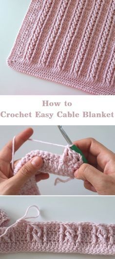 the crochet easy cable blanket is being worked on