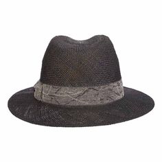 Hand woven bao straw fedora hat. Crinkle texture multi tone band with side bow. Classic creased crown and pinched front. Flat 2.5" wide brim. Ribbon drawstring in inner band to adjust fit. 100% bao straw Adjustable Black Straw Fedora, Black Toquilla Straw Fedora For Spring, Black Straw Fedora With Flat Brim, Black Toquilla Straw Hat For Kentucky Derby, Wide Brim Black Fedora In Toquilla Straw, Black Wide Brim Fedora In Toquilla Straw, Black Fedora Straw Hat In Toquilla, Black Toquilla Straw Fedora Hat, Black Toquilla Straw Fedora