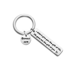 PRICES MAY VARY. Material:it is Stainless Steel . it is lead free and nickel free,hypoallergenic, it doesn't rust, change color or tarnish. Tag size：the engraved bar pendant is 0.47*1.97inch, the "bonus son" charm is 0.59inch in diameter. Perfect to give your stepson or son in law as wedding gift - One charm says "I Didn't Give You The Gift of Life Life Gave Me The Gift of You" Giving the bonus son this as a present will show him how much he is valued and remind him of it every day he when looks Gifts For Son In Law, Gifts For Son, Son In Law, Bar Pendant, Sentimental Gifts, Velvet Bag, The Gift, Wedding Gift, Costume Jewelry