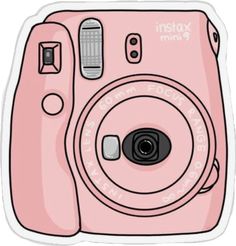 a pink camera sticker with the words instax on it