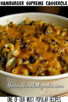 this hamburger supreme casserole is loaded with cheese and ground beef it's ready to be eaten