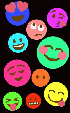 a group of different colored smiley faces on a black background