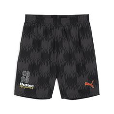 Inspired by the ‘90s golden era of skateboarding and sportswear and built for a day out at the race track, these Shorts by Puma & Butter Goods are built with everyday comfort in mind and feature a fiery all-over print and playful co-branding. $79.95 Puma Butter Goods, Puma X Butter Goods, Kid Lifestyle, Puma Logo, Black Puma, Puma X, Sportswear Brand, The Race, Kids Socks