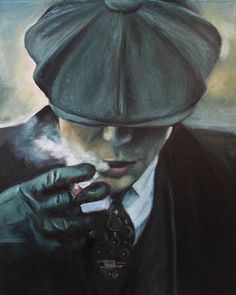 Peaky Blinders Concept Art, Tommy Shelby Painting, Thomas Shelby Painting, Thomas Shelby Fanart, Leaky Blinders, Tommy Shelby Drawing, Peaky Blinders Painting, Tommy Shelby Art, Thomas Shelby Tattoo