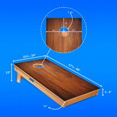 a wooden table with measurements for the top and bottom part on it, as well as an additional piece of furniture