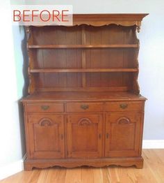 an old wooden hutch with the words before and after