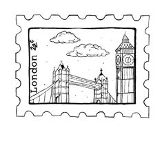 a stamp with the tower bridge and big ben in london on it's side