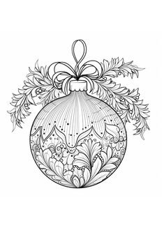 a black and white christmas ornament with leaves