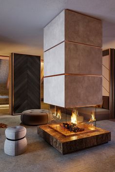 a living room filled with furniture and a fire place next to a wall mounted tv