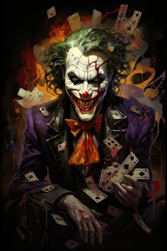 the joker is holding playing cards in his hands