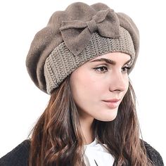 forbusite Winter Hat Warm Fitted Bonnet For Fall, Warm Fitted Fall Bonnet, Fitted Wool Beanie For Fall, Elegant Wool Winter Beret, Casual Brown Beret For Winter, Casual Brown Winter Beret, Elegant Wool Beret For Winter, Adjustable Wool Beret For Fall, Casual Fitted Wool Beret