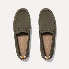 The Driver in Cypress | Women's Driving Loafers | Rothy's Muted Forest Green, Womens Driving Loafers, Neutral Flats, Mary Jane Clogs, Fantasy Wardrobe, Mule Sneakers, Clog Boots, Driving Loafers, Sneaker Slippers