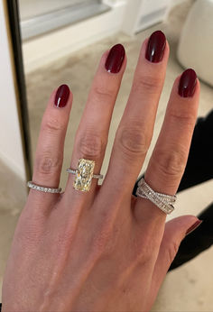 Ring Concierge Fancy Yellow Radiant Engagement Ring  #fancyyellow #yellowengagementring #uniquebridal #radiant Little Finger Rings For Women, Elongated Radiant Engagement Ring, Index Finger Rings For Women, Engagement Ring Stacks, Elongated Radiant, Isha Ambani, Radiant Engagement Ring, Radiant Diamond Engagement Rings, Radiant Engagement