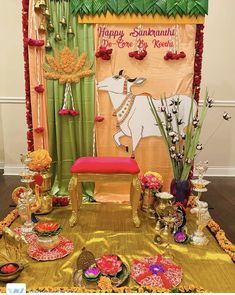 Sankranthi Decoration Ideas At Home, Makar Sankranti Decoration Ideas, Patang Kite Photography, Baby Shower Sweet Table Ideas, Kite Decoration, Leaf Decor Wedding, Pongal Celebration, Simple Stage Decorations, Home Flower Decor