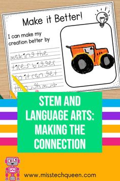 Engage your students in language arts by weaving in STEM! Connecting these two subject areas is a great way to get your students excited about reading, writing, grammar and other language arts skills. Head over to the Miss Tech Queen website to learn about just how easy it is to integrate STEM into your ELA curriculum. With ready to use ideas that you can use today, your students will be begging for more! Plan some cross-curricular learning for your classroom. Design Thinking Process, Stem Teacher, Language Art Activities, Story Activities, Stem Learning