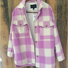 Questions? Leave A Comment Below! Plaid Shacket, Purple Plaid, Plaid Jacket, Leave A Comment, Pink Purple, Banana Republic, Jackets & Coats, Jackets For Women, Plaid