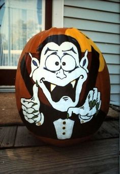 a carved pumpkin with a cartoon character on it