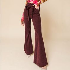 High Waisted Belted Corduroy Flare Pant. Comes In Burgundy. Zip Closure With Belted Tie. Fits Tts Small 4-6 Large 10-12 Items Are New; Never Been Worn Motocross Pants, Khaki Pants Women, Wrangler Pants, Dress Pant Suit, Corduroy Pant, Cropped Flare Pants, Olive Green Pants, Sequin Pants, Green Trousers