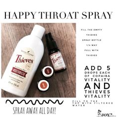 Theives Oil Throat Spray, Thieves Throat Spray Recipe, Living Oils Recipes, Mouth Wash, Throat Spray, Thieves Essential Oil, Essential Oil Remedy