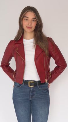 Edgy Red Biker Jacket For Biker Events, Fitted Burgundy Biker Jacket For Winter, Trendy Fitted Outerwear For Biker Events, Fitted Burgundy Biker Jacket For Fall, Red Zipper Outerwear For Biker Events, Trendy Fitted Biker Jacket With Long Sleeves, Trendy Fitted Long Sleeve Biker Jacket, Edgy Red Outerwear For Biker Events, Red Long Sleeve Outerwear For Biker Events