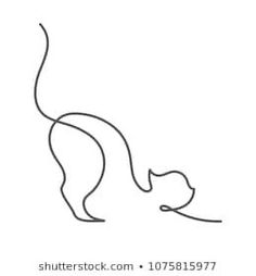 a line drawing of a cat with its tail curled in the shape of a heart