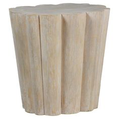 three wooden pedestals stacked on top of each other in the shape of two columns