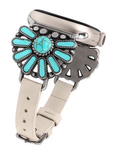 PRICES MAY VARY. 【Boho Chic & Western Design】This Western band compatible with Apple watch band offers unique look with well-crafted Western famine design. The turquoise stone and its surrounding drop design form the shape of a sunflower, symbolizing sunshine, happiness and hope. It's like a love letter to your wrist, with multiple romantic elements that will have you getting tons of compliments. 【Premium Material】Leather band compatible with Apple watch band is consisting of genuine leather, tu Apple Watch Band Women, Apple Watch Bands Women, Classy Watch, Western Vintage, Apple Watch Accessories, Apple Watch Models, 38mm Apple Watch Band, Vintage Band, Vintage Turquoise