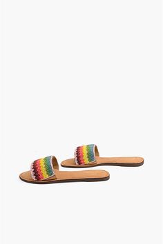 Rainbow Beads Embellished Slide Sandals Made in Leather Comfortable Open Toed Sandal Beautifully Handcrafted Rainbow Beads, Open Toe Sandals, Slide Sandals, Slip On Sandal, Open Toe, Rainbow, Sandals, Beads, Leather