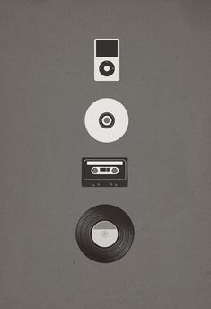 an album cover with different types of audio and record players on it's side