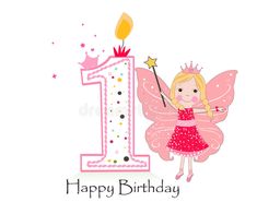 a birthday card with a fairy girl holding a candle and the number one on it