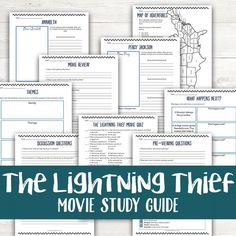 the lightning thief movie study guide is shown with text overlaying it's image