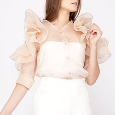 Ruffle Designer Organza Top Elegant Fashion Glamour Top - Etsy Indonesia Organza Tops Designs, Peach Top, Party Blouse, Organza Top, Fashion Glamour, Glamour Fashion, Style Expert, Beautiful Shoes, Elegant Fashion