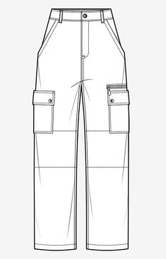 the front and back view of a white cargo pant with two pockets on each side