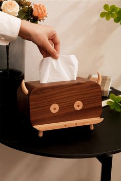 Cow Horns, Unique Decoration, Office Decoration, The Funny, Desktop Organization, Tissue Box, Unique Home, Tissue Holders, Wooden Diy