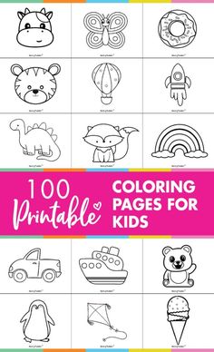 coloring pages for kids with the words, 100 coloring pages for kids to print and color