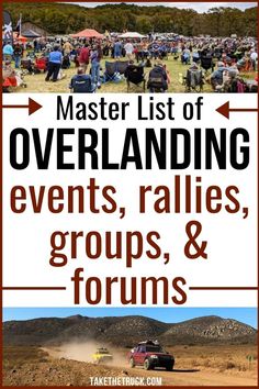 a sign that says, master list of overlanding events, rabies, groups, and forums