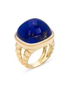 Marina B 18K Yellow Gold Tigella Lapis Lazuli Statement Ring Formal Lapis Lazuli Ring Jewelry, Fine Jewelry Blue Cabochon Sapphire Ring, Blue Cabochon Sapphire Ring In Fine Jewelry Style, Luxury Royal Blue Rings For Formal Occasions, Luxury Hallmarked Blue Rings, Luxury Royal Blue Formal Rings, Elegant Blue Cabochon Dome Ring, Polished Yellow Gold Lapis Lazuli Jewelry, Blue Oval Dome Ring For Formal Occasions