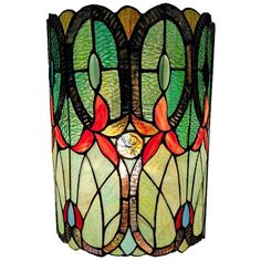 a stained glass lamp hanging from the ceiling