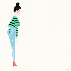 an illustration of a woman in striped shirt and jeans