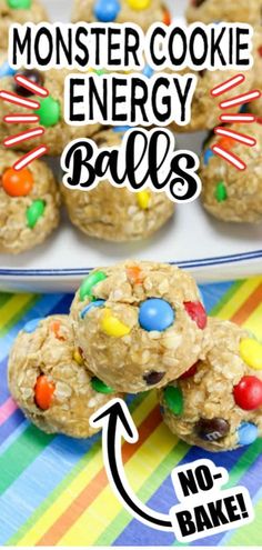 no bake monster cookie energy balls on a plate