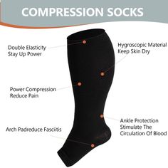 Plus Size Compression Socks Open Toe-Black | Moon Wood Black Compression Breathable Knee-high Socks, Black Mid-calf Socks, Comfortable Breathable Black Knee-high Socks, Garter Stockings, Lace Stockings, Fishnet Top, Bodysuit Dress, Black Moon, Thigh High Socks